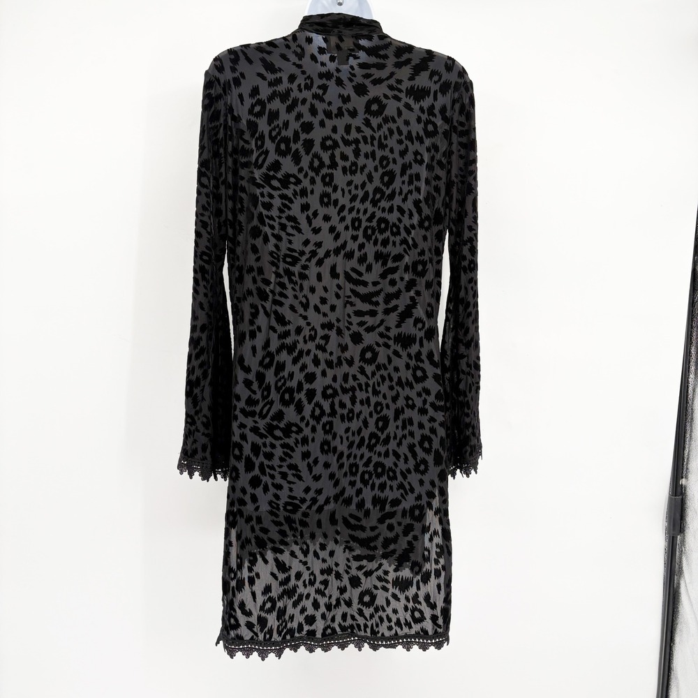 Analili Womens Black Leopard Burnout Velvet Tie Neck Goth Tunic Mini Dress XS - Picture 7 of 7